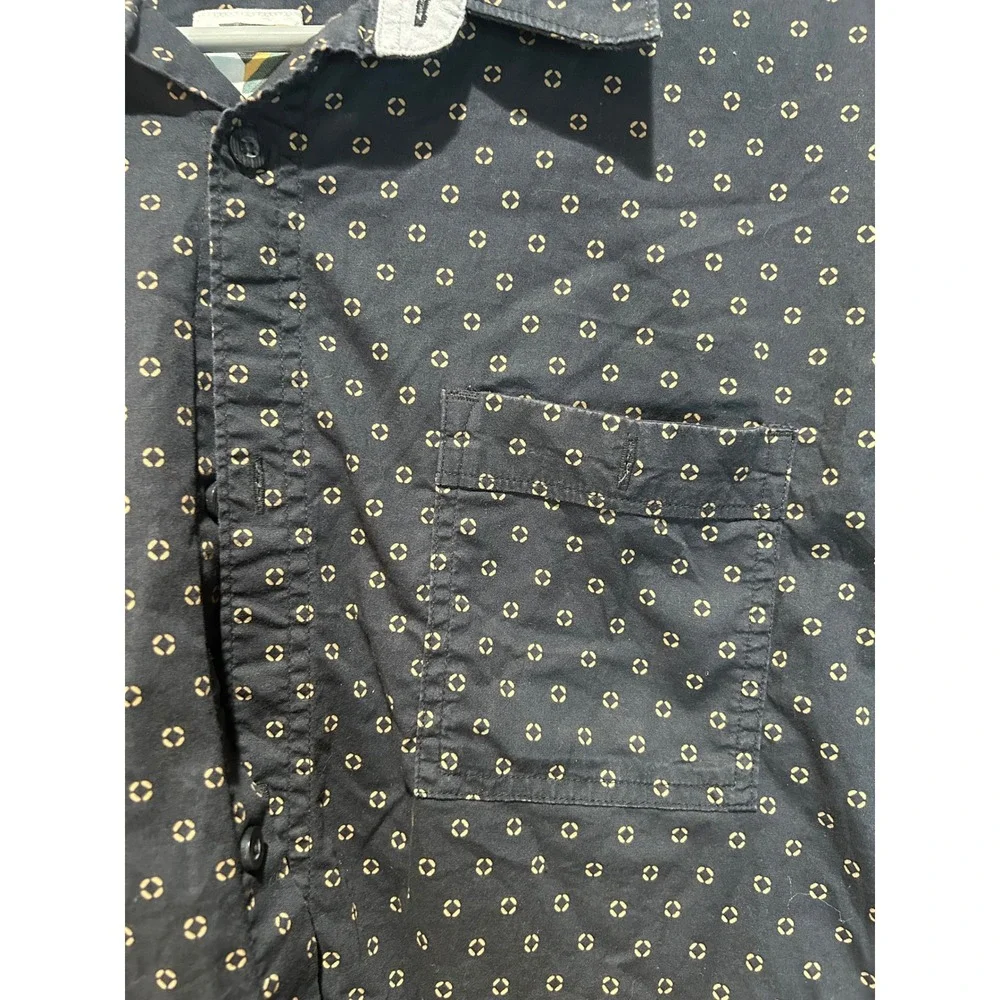 Voyager Mens Large Navy Blue‎ Geometric Print Short Sleeve Button Down Shirt L